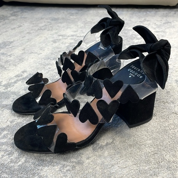 Laurence Dacade Tamara Heart Slingback Sandals Black Suede PVC Valentines 35.5 - Picture 3 of 15